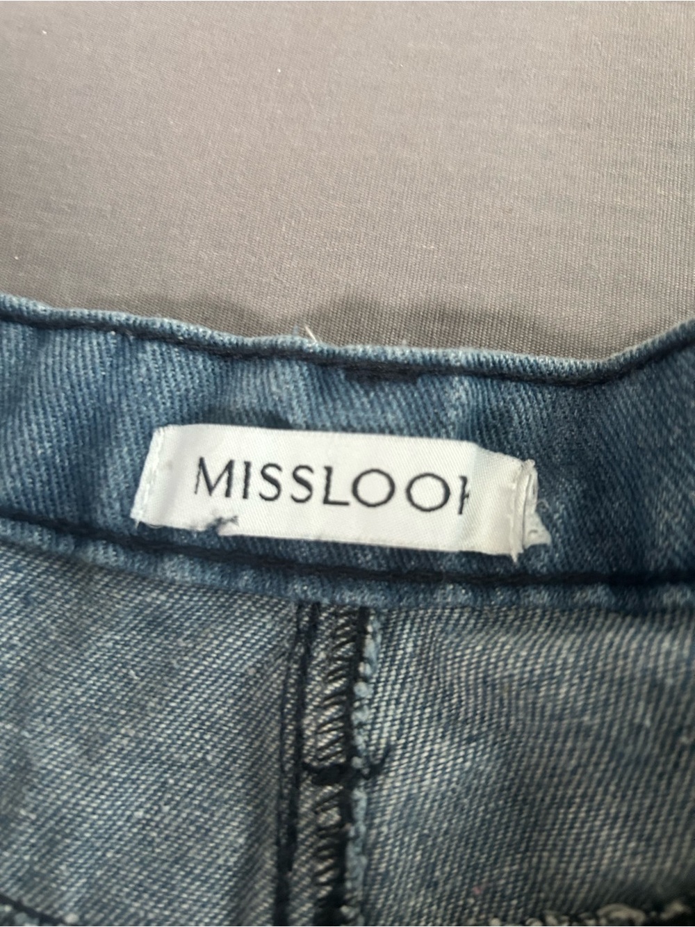 MISSLOOK Blue Denim Flare Jeans with Multicolor Striped Inserts - Picture 2 of 3